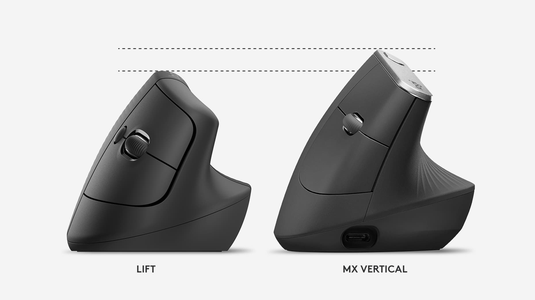 Logitech MX Vertical 與 Lift 的尺寸對比